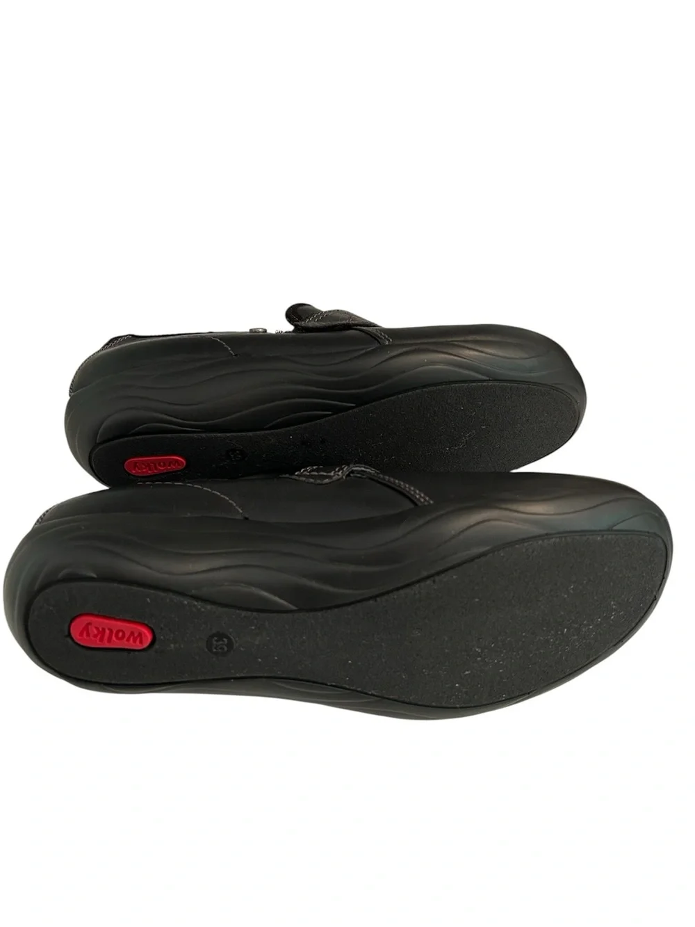 Wolky Black Leather Slip-On Loafers with Strap